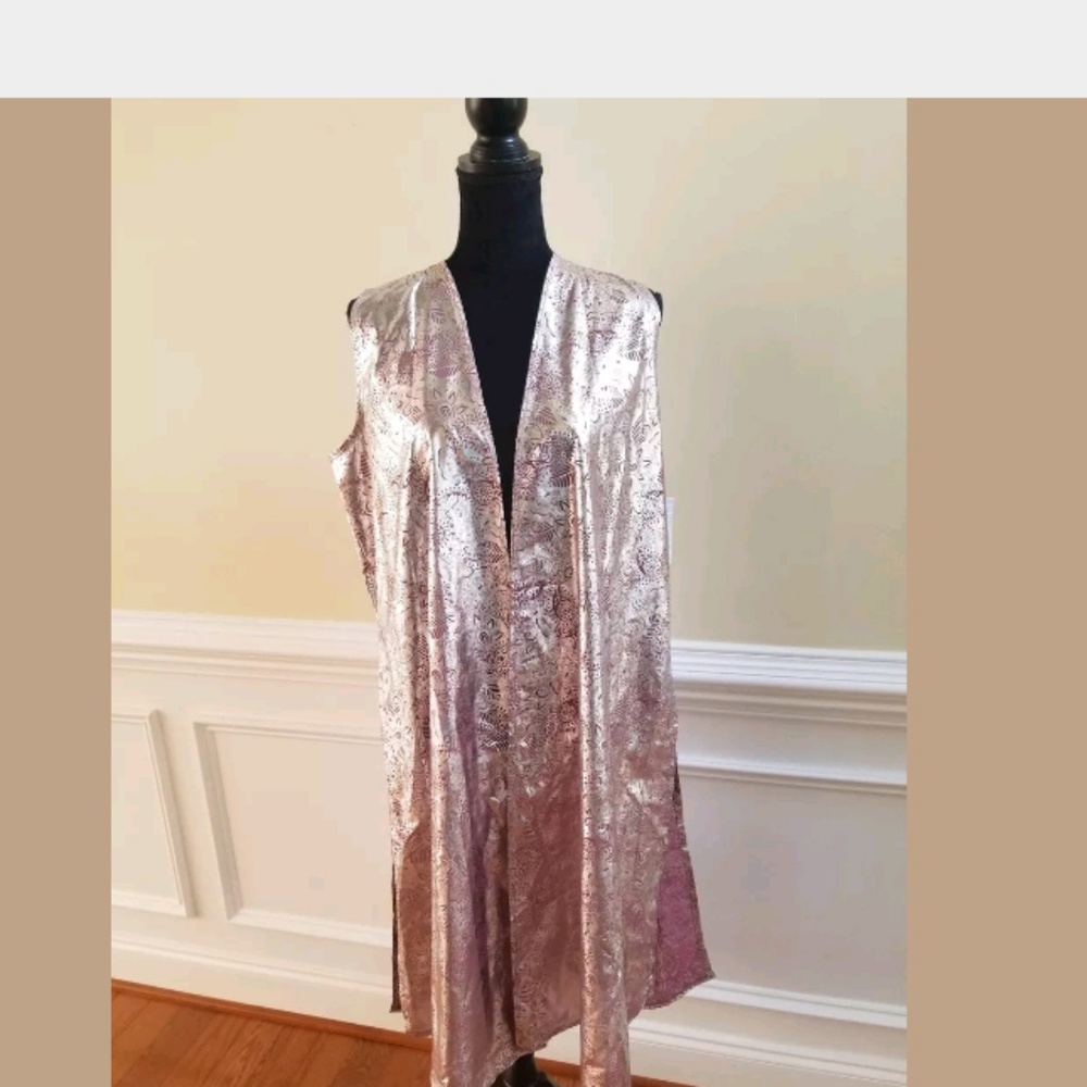 LuLaRoe Joy Pink Silver Paisley Vest Duster Medium - Picture 1 of 8